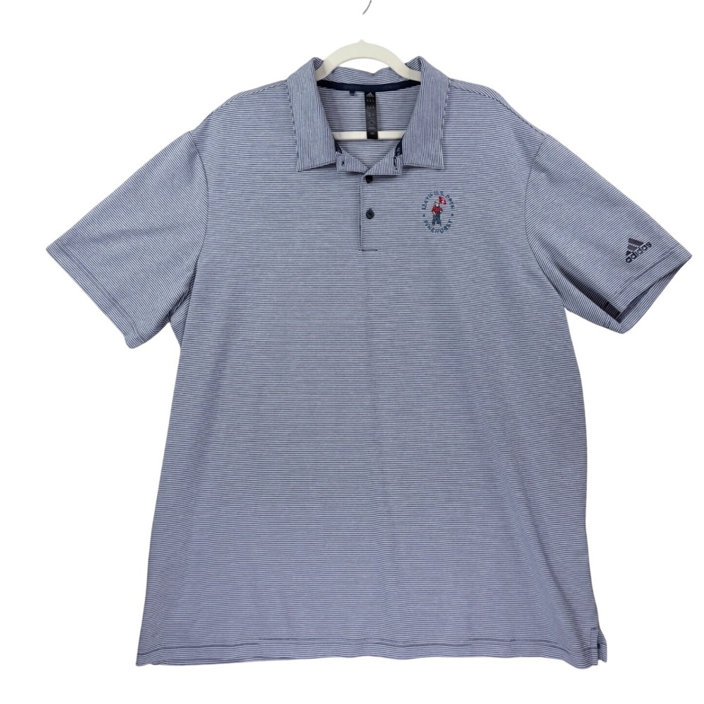 Mens 2XL Adidas Polo Shirt Blue Striped Pinehurst 124th US Open Golf Performance